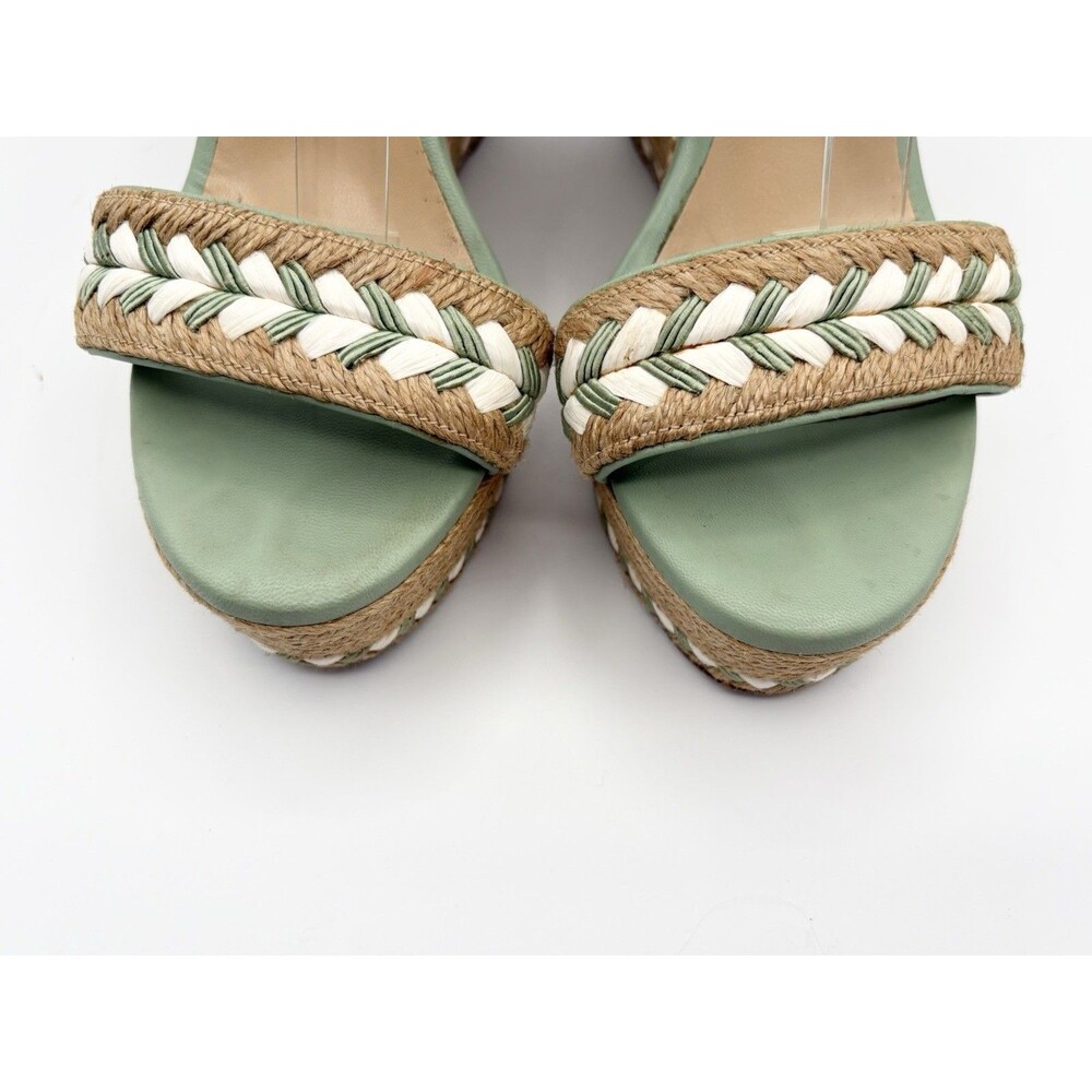 Gucci Light Green Leather & Rattan Wedge Espadrille Sandals Sz EU 38 - Picture 5 of 12